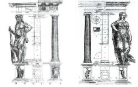 도리스식 오더를 헤라클레스(좌), 이오니아식 오더를 헤라(우)에 유추한 J.Shute의 그림