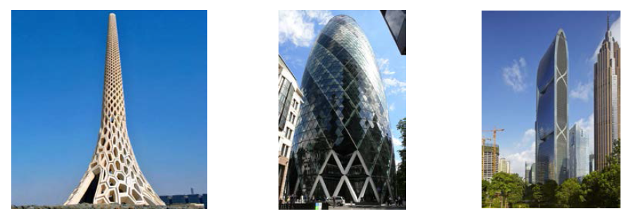 좌: KAUST’s Breakwater Beacon, 중간: Swiss Re London headquarters 우: Pearl River Tower