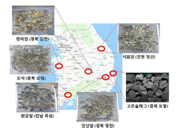 자갈 채취 위치 및 종류