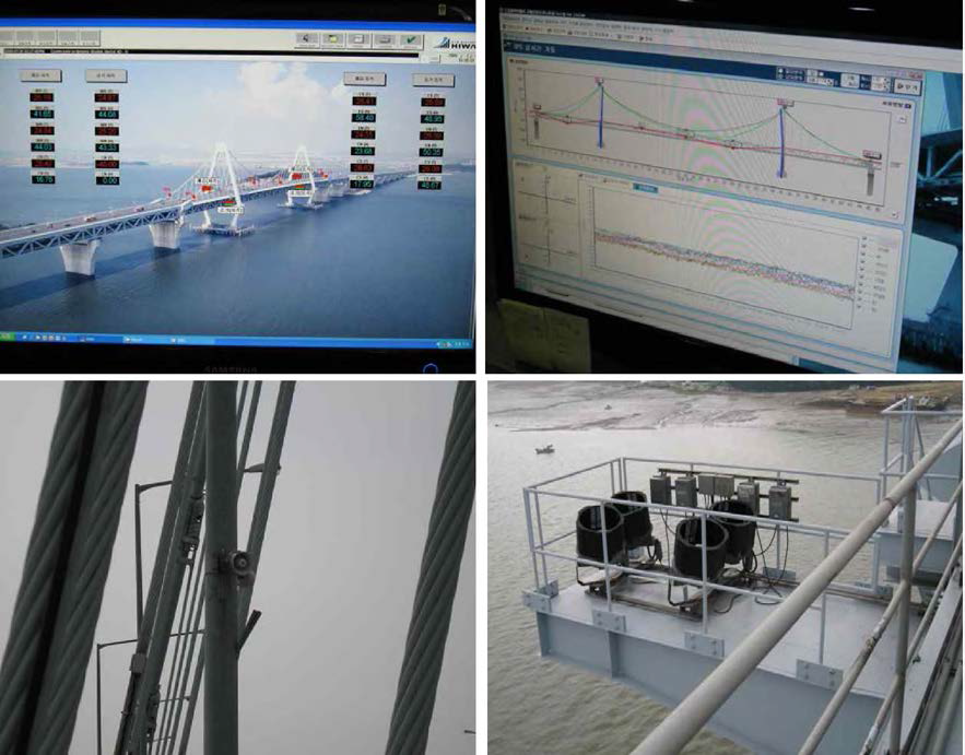 영종대교 교량유지관리 시스템 현황 (상: 처짐관리, 하: 안개방지설비)