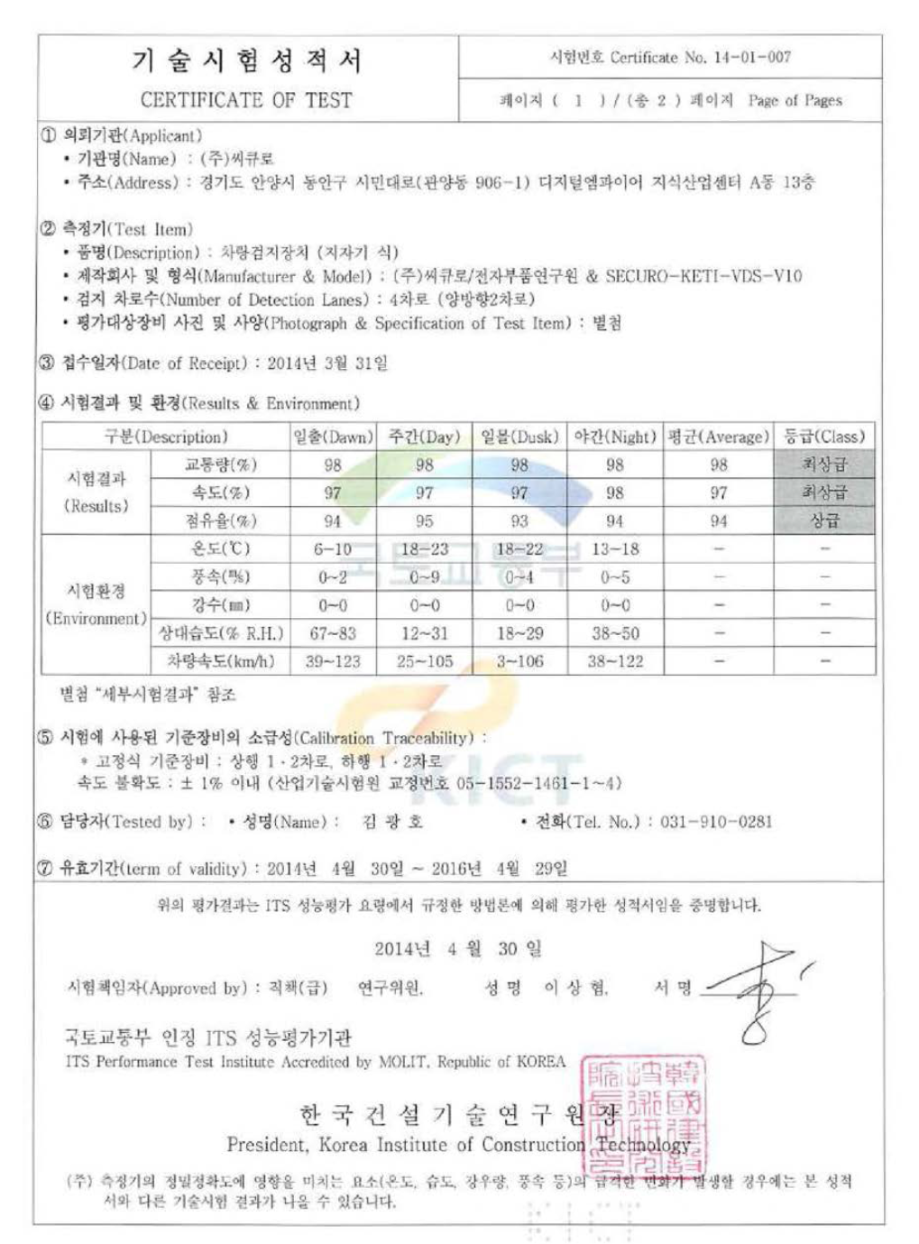 2차 기술시험성적서