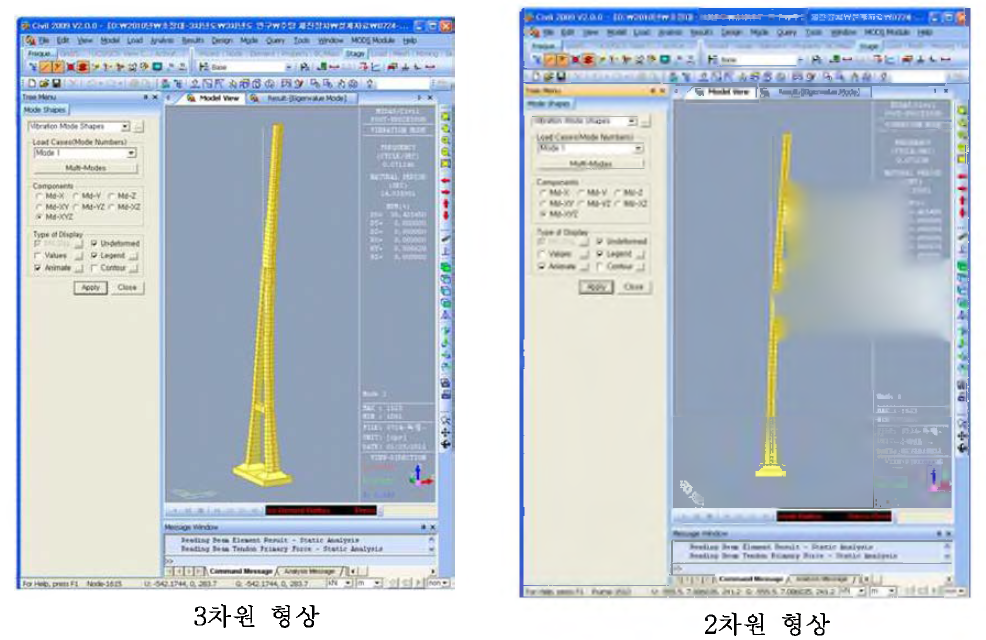 독립주탑의 모드형상 (면외방향 1차)