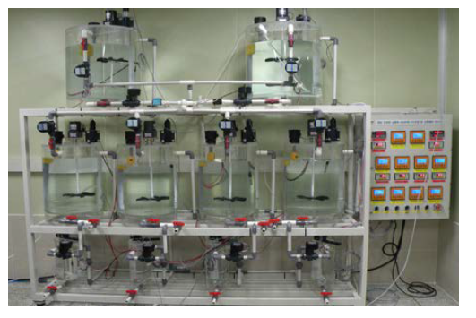 pH조절 및 순환배양 방식을 이용한 실내용 해양산성화 실험장치.