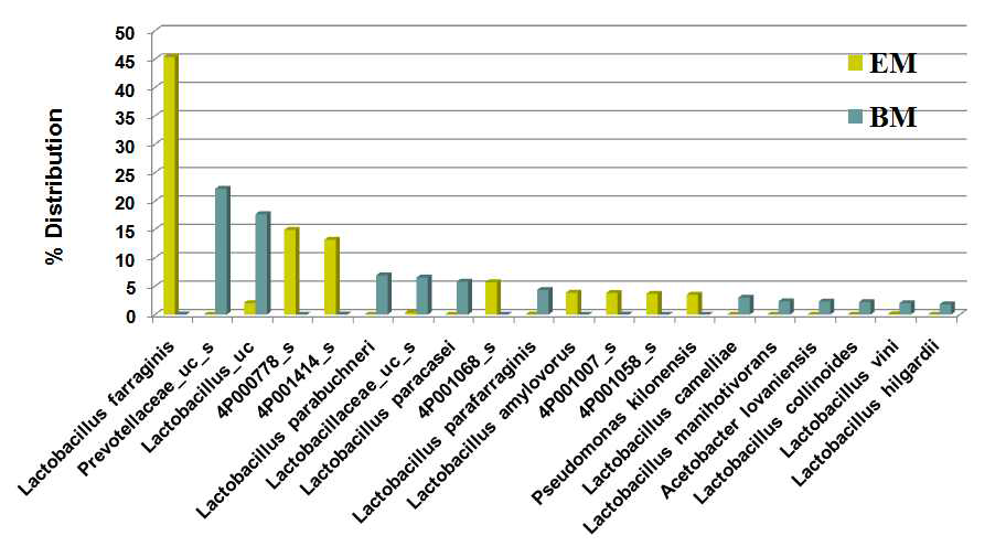 BM(BM-S-1) 과 EM의 미생물 종분포 비교