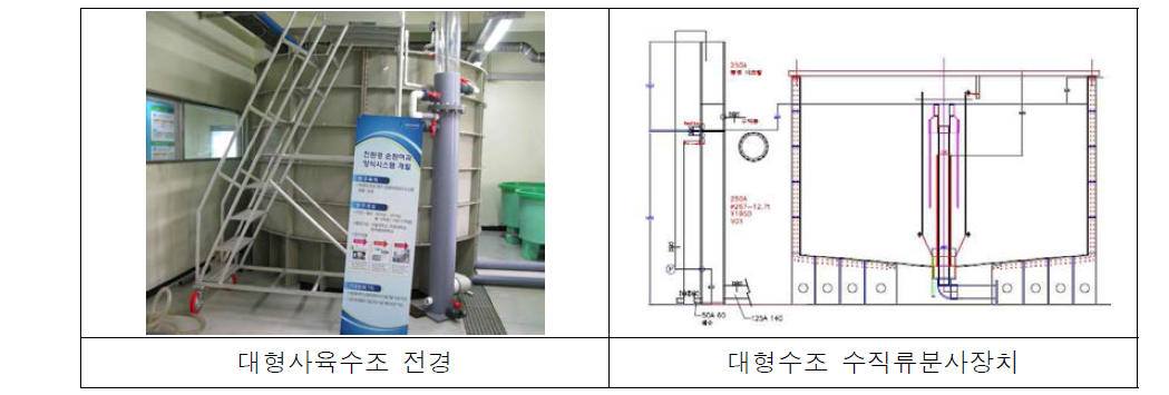 기능형 사육수조 전경 및 유속조절 수직류분사장치 구성