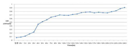 100L 발효기를 이용한 최적조건 적용 성장 그래프.