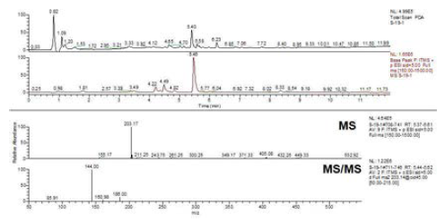 시료 19의 LC-MS/MS 분석결과.