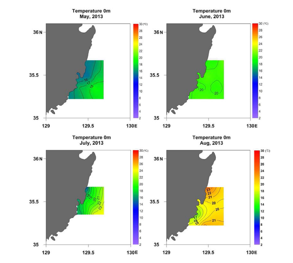 동해남부 표층수온 분포