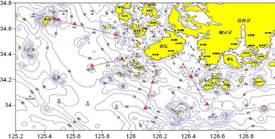남해서부해역의 냉수대 조사 정점도