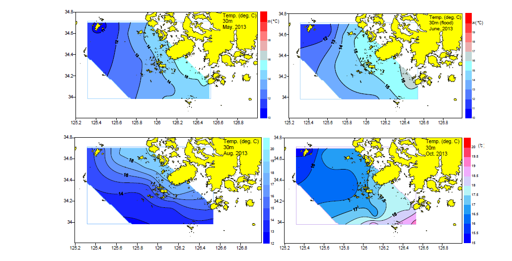 진도냉수대 수심 30m 수온 분포도