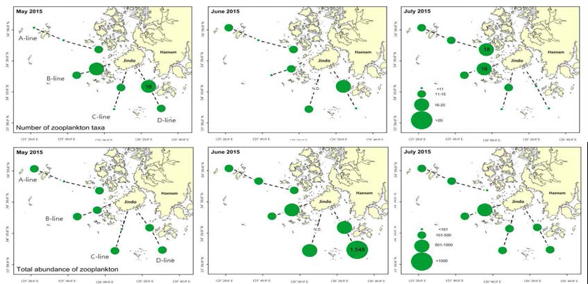 2015년 진도 해역의 동물플랑크톤 종조성 및 개체수
