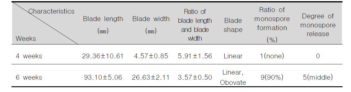 Trait characteristics Investigation of Pyropia strain from Eoran, Haenam strain followed by DUS test guideline of Pyropia