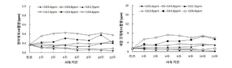 Cadmium content of flounder fed diets containing the different level of cadmium