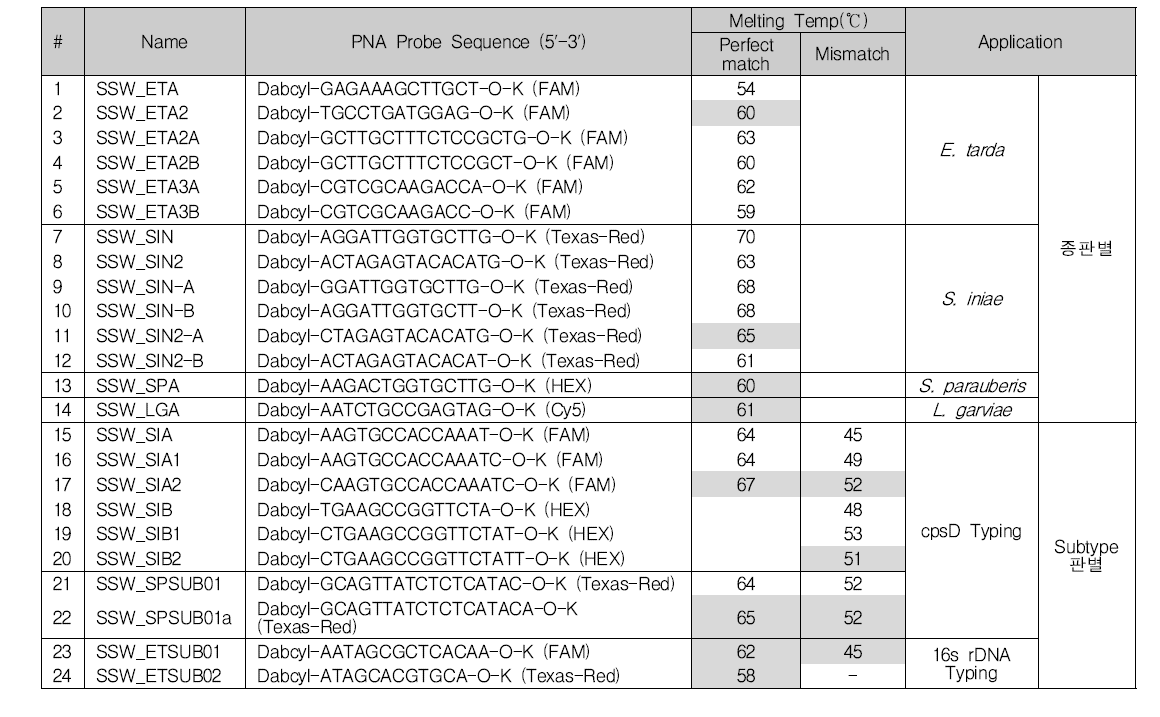 Measurement results of binding temperature of PNA oligomer