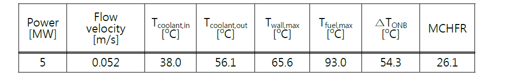 강제대류 냉각의 경우 열수력해석 결과