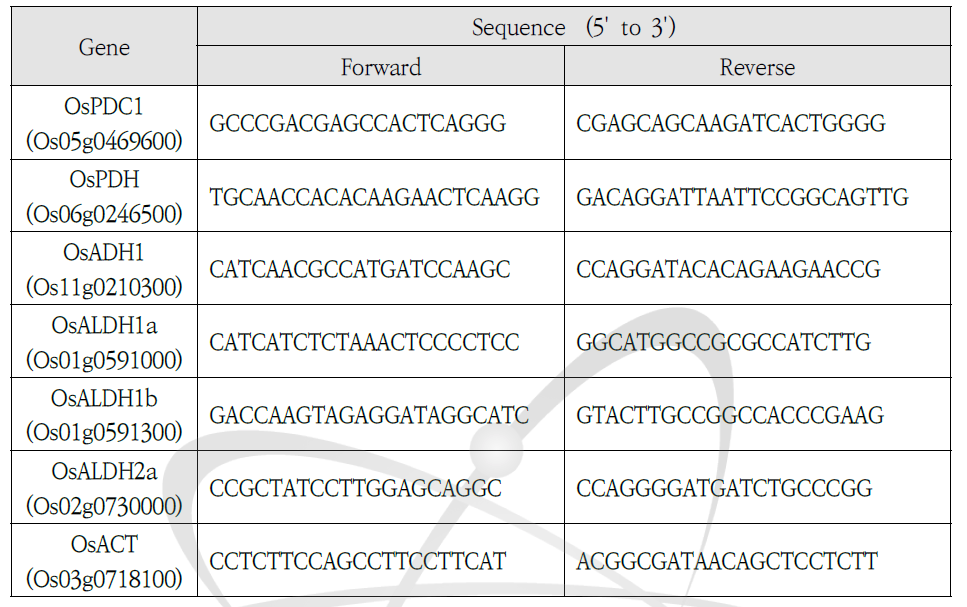 Anaerobic inducible 유전자들과 phytosterol 생합성에 관여하는 유전자들의 primer.