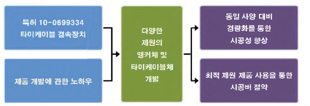 ‘타이케이블 결속장치 (특허 제 10-0699334호 )’기술 및 3000MPa급 강연선을 활용한 앵커체 및 타이케이블체 개발