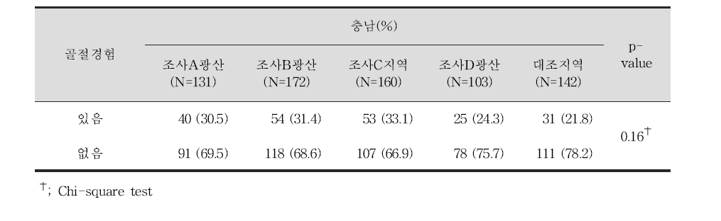 성인 대상자들의 골절 경험