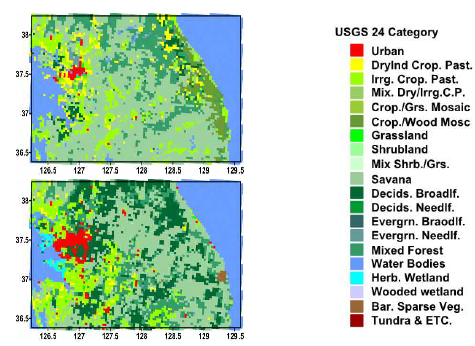 USGS 토지이용도 자료와 환경부 중분류 토지이용도 자료
