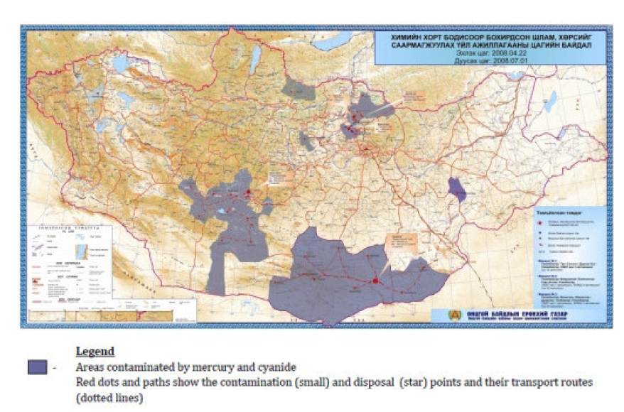 Areas contaminated by mercury and cyanide in Mongolia (‘07~’08)6