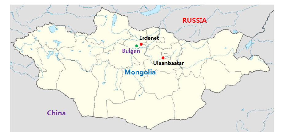 Ulaanbaatar, Erdenet City and Bulgan aimag in Mongolia