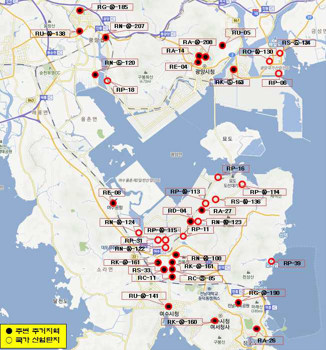 광양만권지역의 토양오염도 측정망 지점 현황