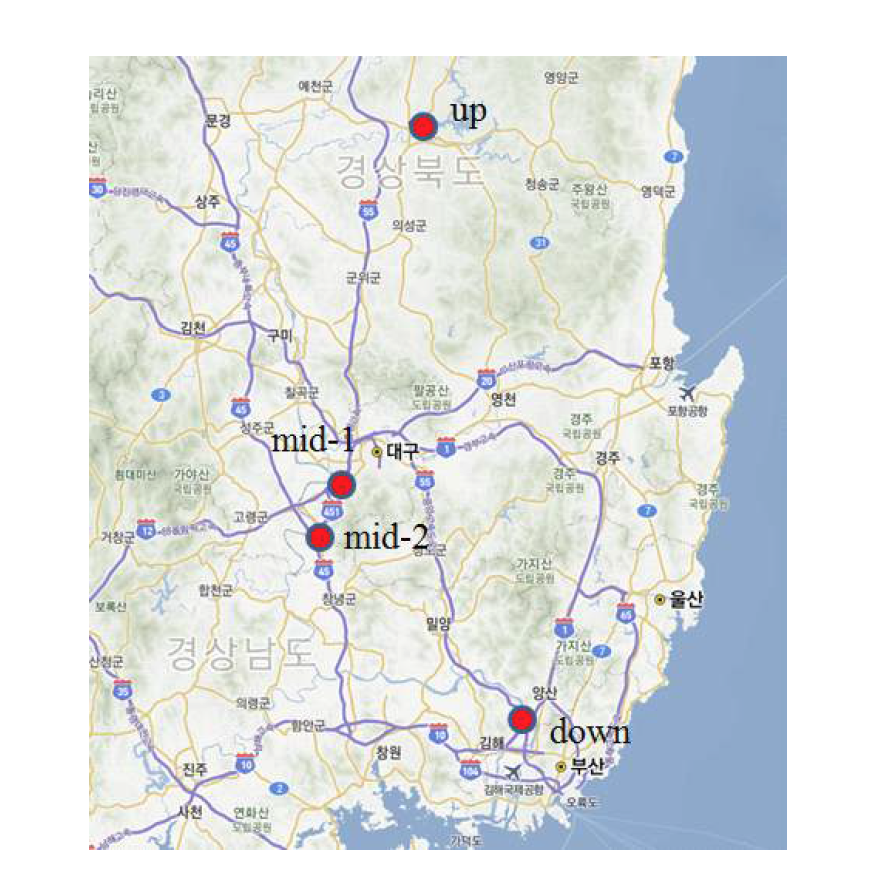 Sampling sites in Nakdong River(source; Daum map).