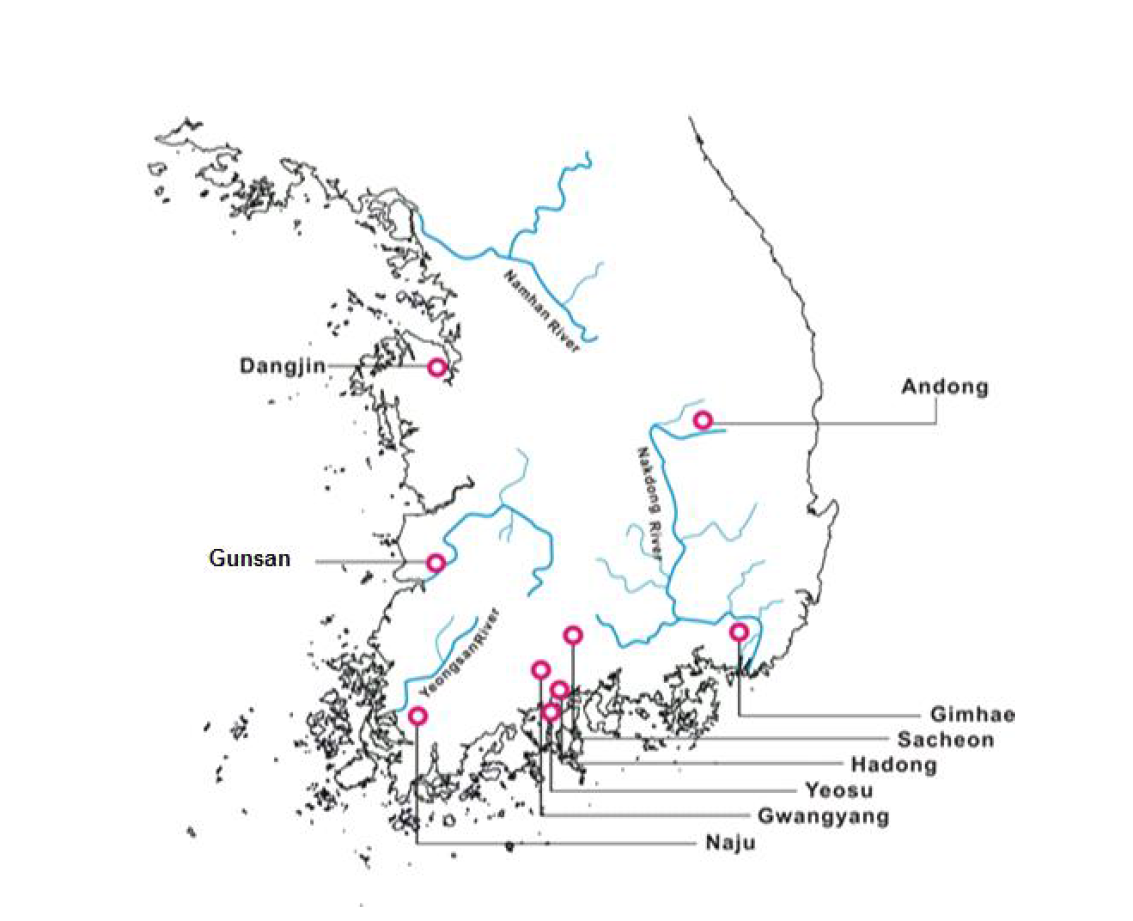 Sampling sites of medaka fish habitats.