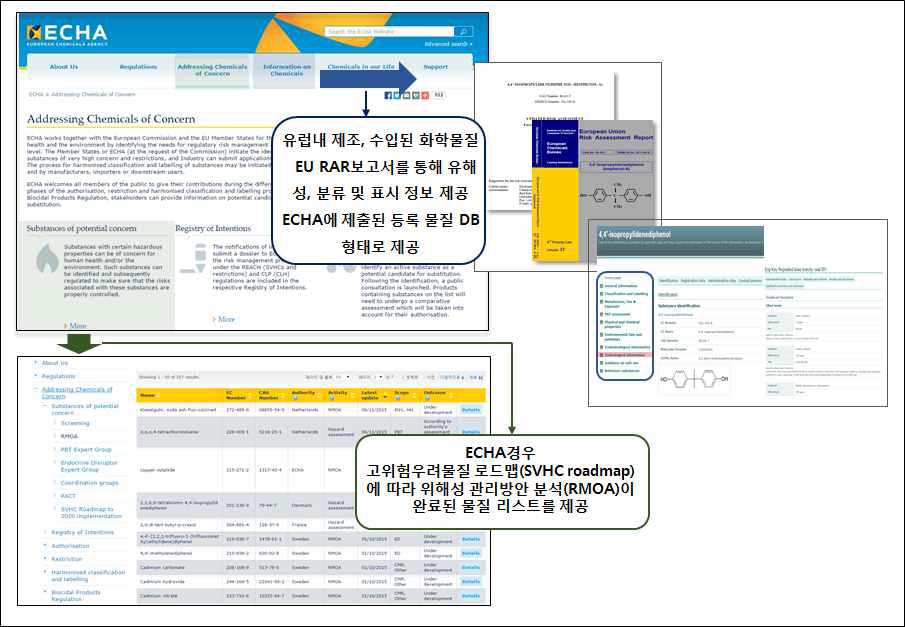 ECHA의 화학물질 관리목록 및 정보 제공 형태 분석 예시