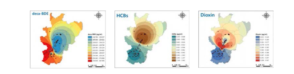 Distribution of pollutants at Pocheon area in spring.