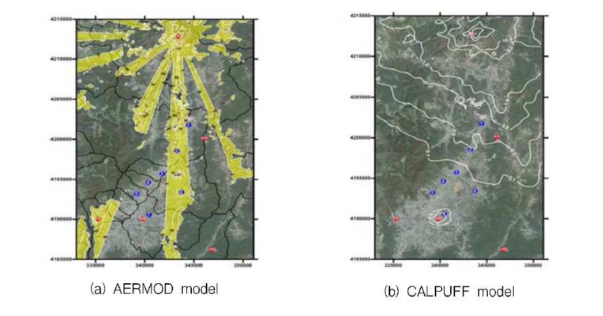 Prediction of HCB concentration distributions at Pocheon area in spring.