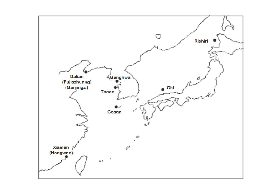 Long-term monitoring sites in Korea, China and Japan.