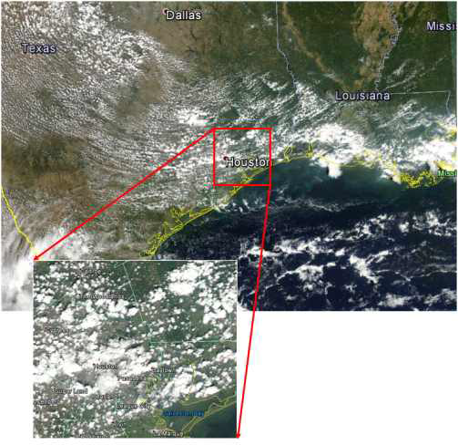 RGB image from MODIS Terra on 14 Sept. 2013 (Red box indicates aircraft measurement areas).