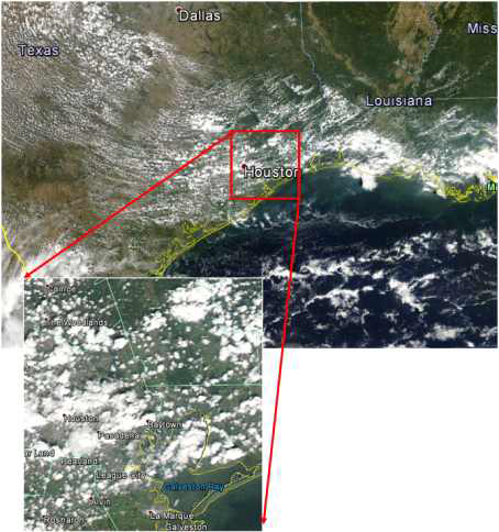 RGB image from MODIS Aqua on 14 Sept. 2013 (Red box indicates aircraft measurement areas).