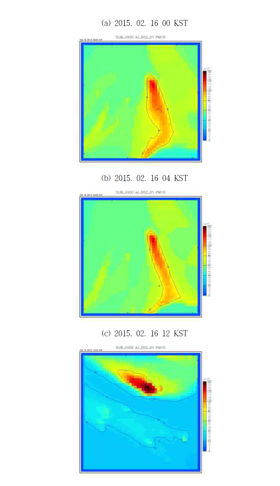 시간 변화에 따른 PM10 농도 공간분포