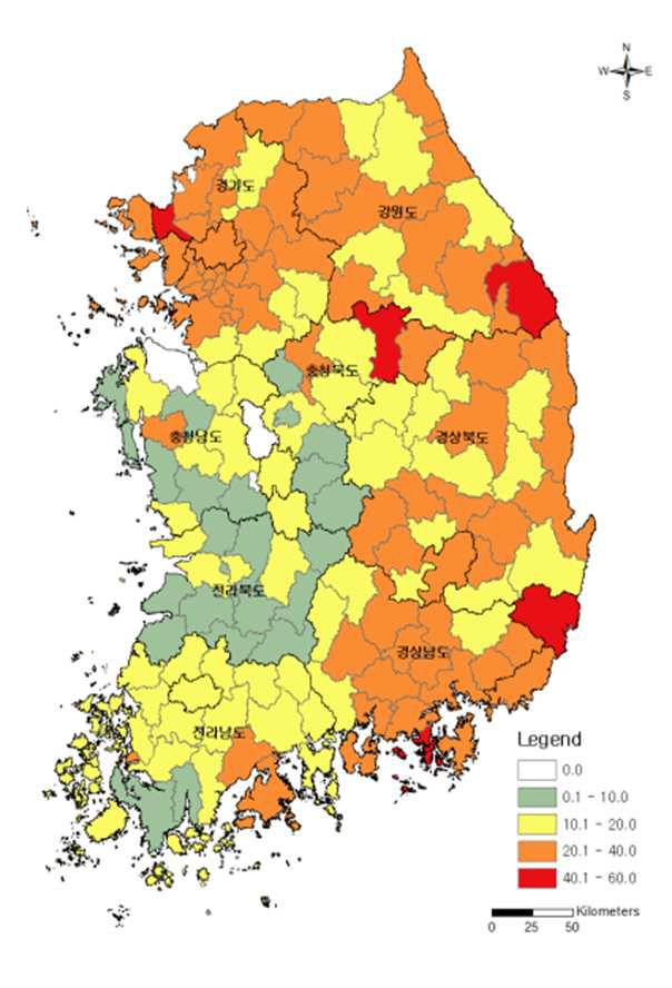 전국 시군구 토양 중금속 (Cu)