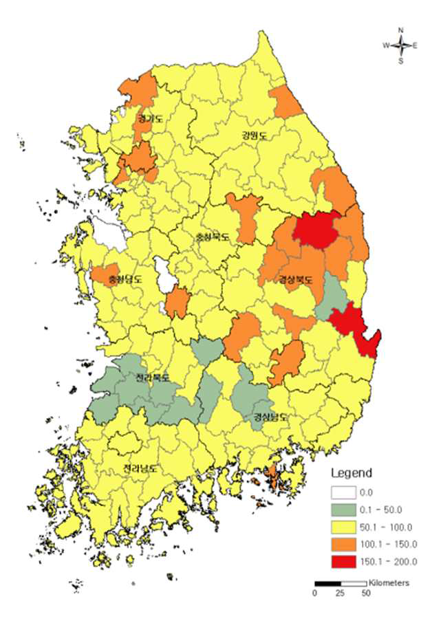 전국 시군구 토양 중금속 (Zn)