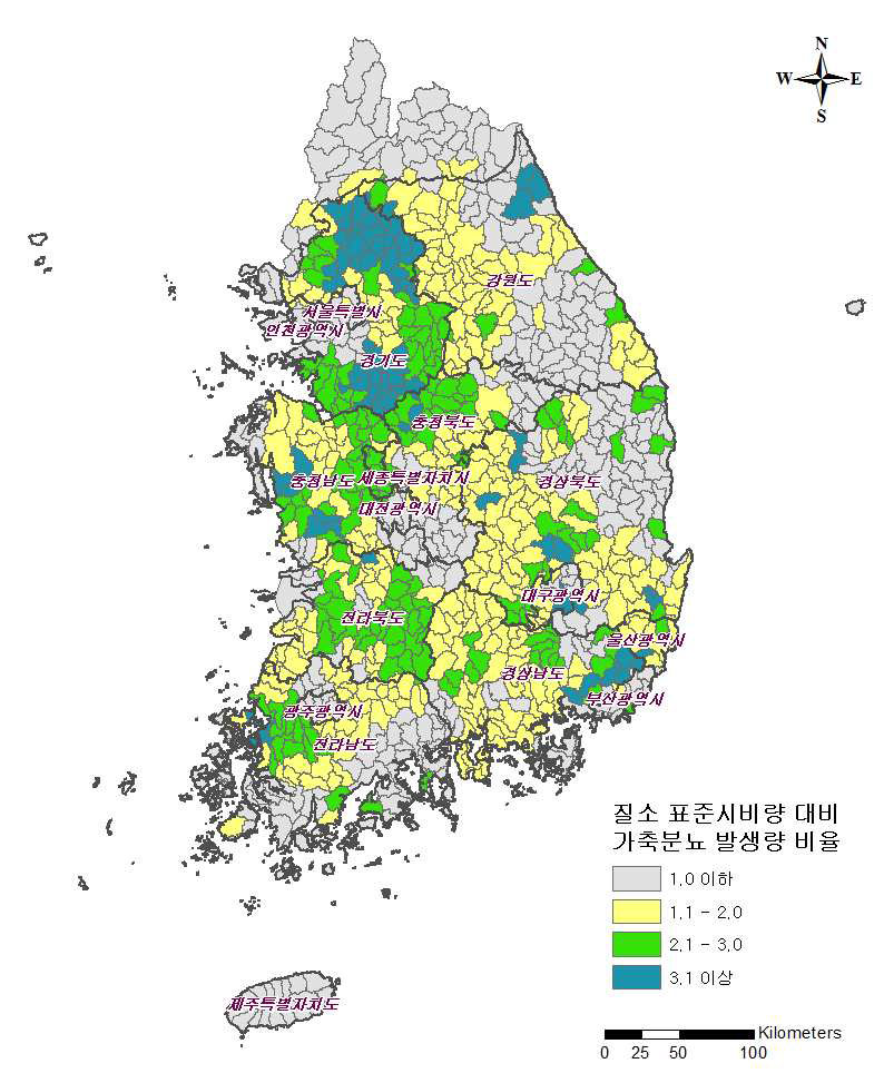 소유역별 질소초과 예상지역