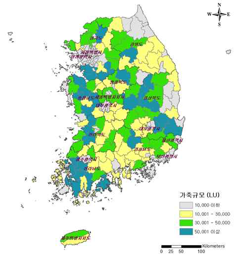 시군별 가축규모 (LU)