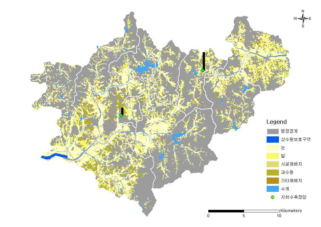경기도 안성시 환경부 지하수측정망 측정지점(NO3-N)