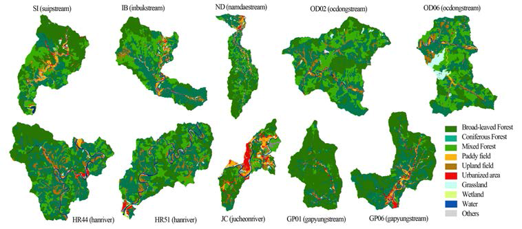 A map showing land use pattern in the basin of candidate’s reference streams.