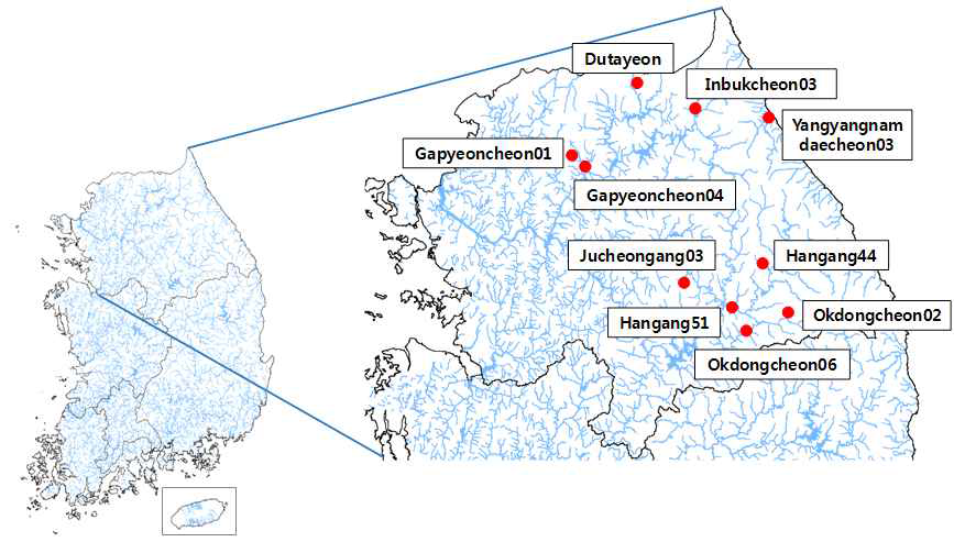 Site map of 10 candidate’s reference streams