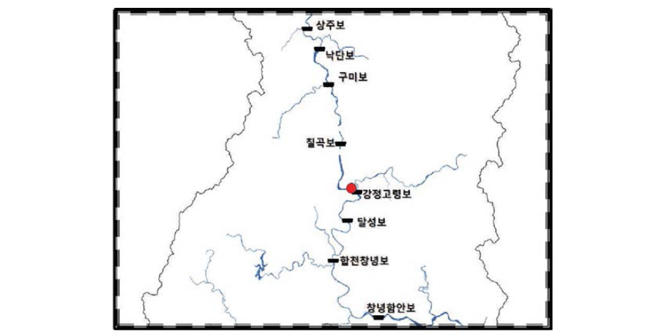 The map of sampling station in Nakdong river