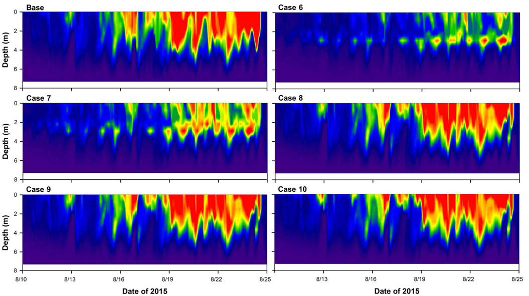 Sensitivity analysis results on the key module parameter, C3, controlling the vertical migration of cyanobacteria.