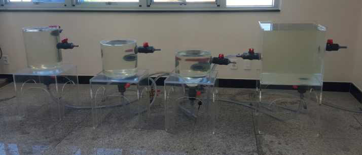 Retention tank for water analysis : (a) Cylindricality(h. 40cm), (b) Cylindricality(h. 30cm), (c) Cone, (d) Quadrangle.