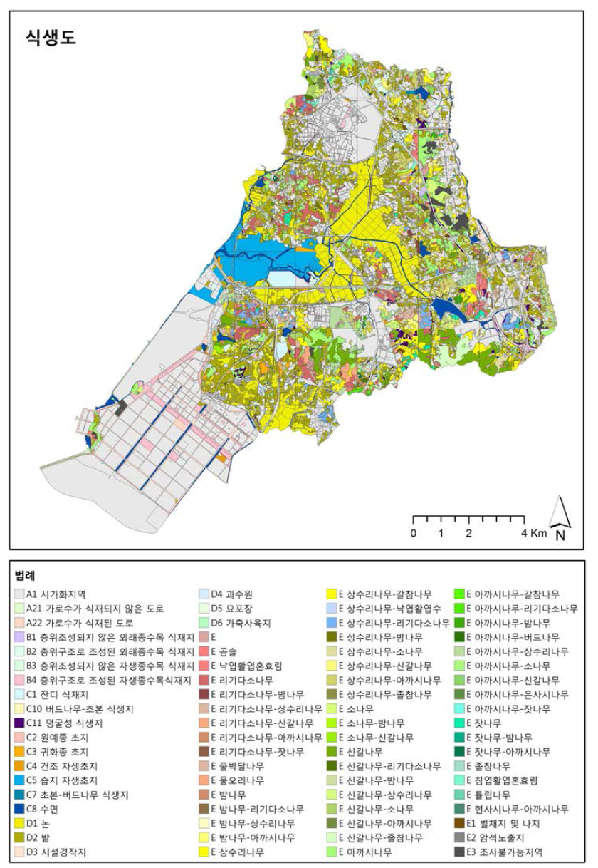 The actual vegetation map of Siheung-si in 2015.