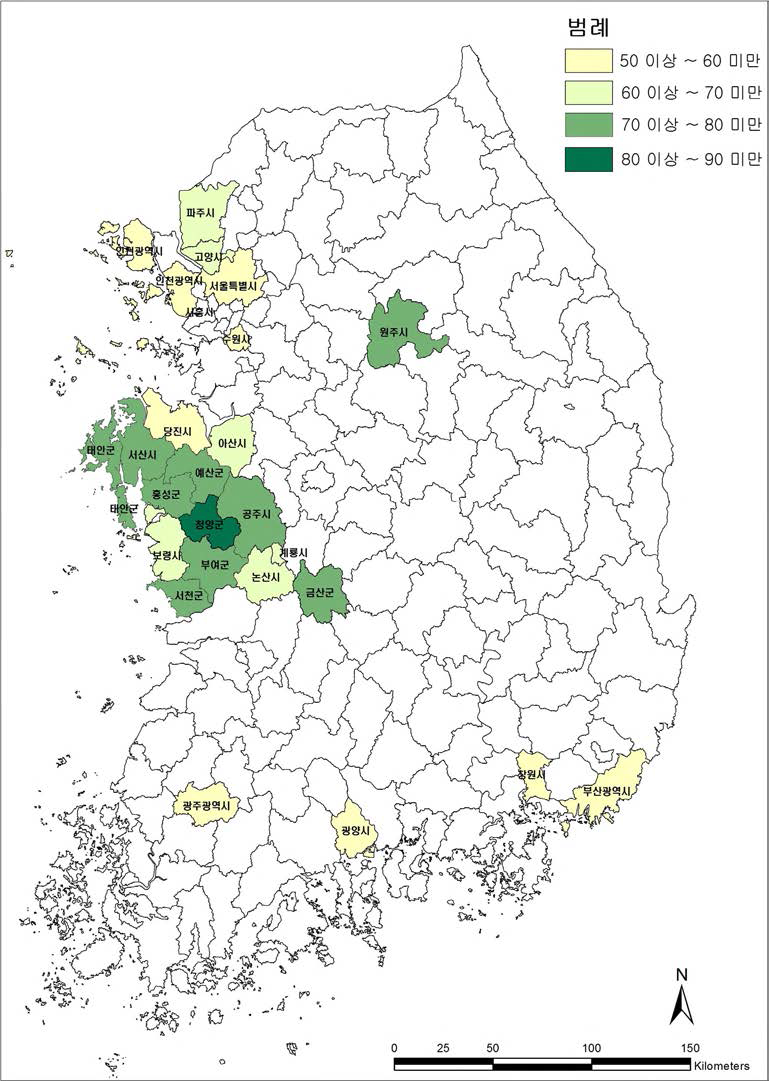 Application map of Korean Environmental Sustainable City Index.