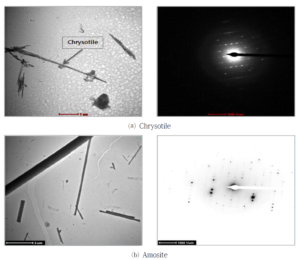 Asbestos image and diffraction pattern by TEM