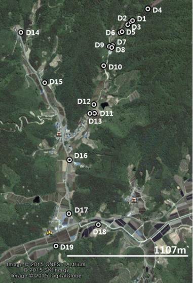 Location of sampling sites near D mine area.