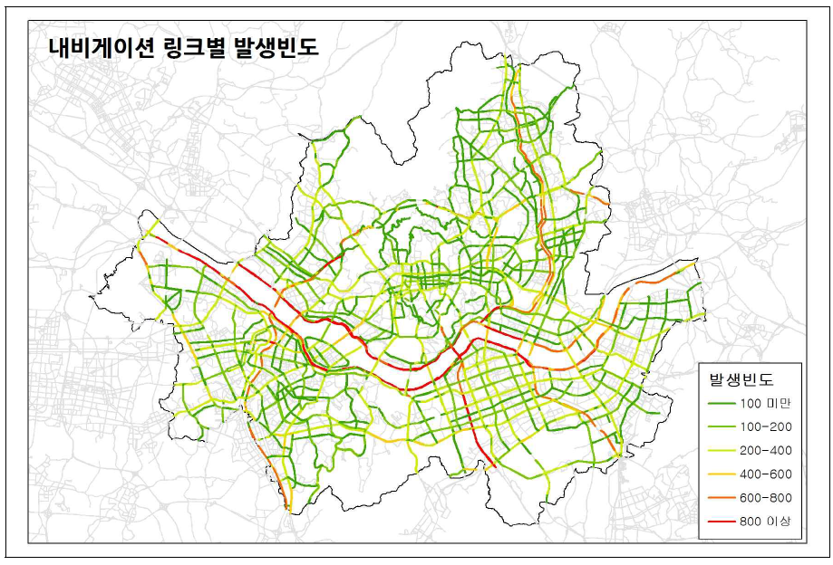 링크별 내비게이션 장착차량 발생빈도